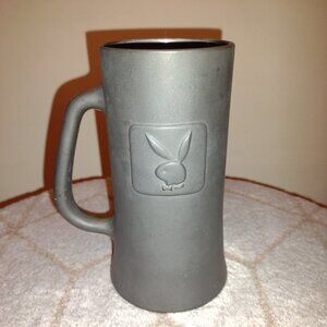 Vtg PLAYBOY Club Matte Gray‎ Glass Beer Stein Mug w/ Bunny Logo